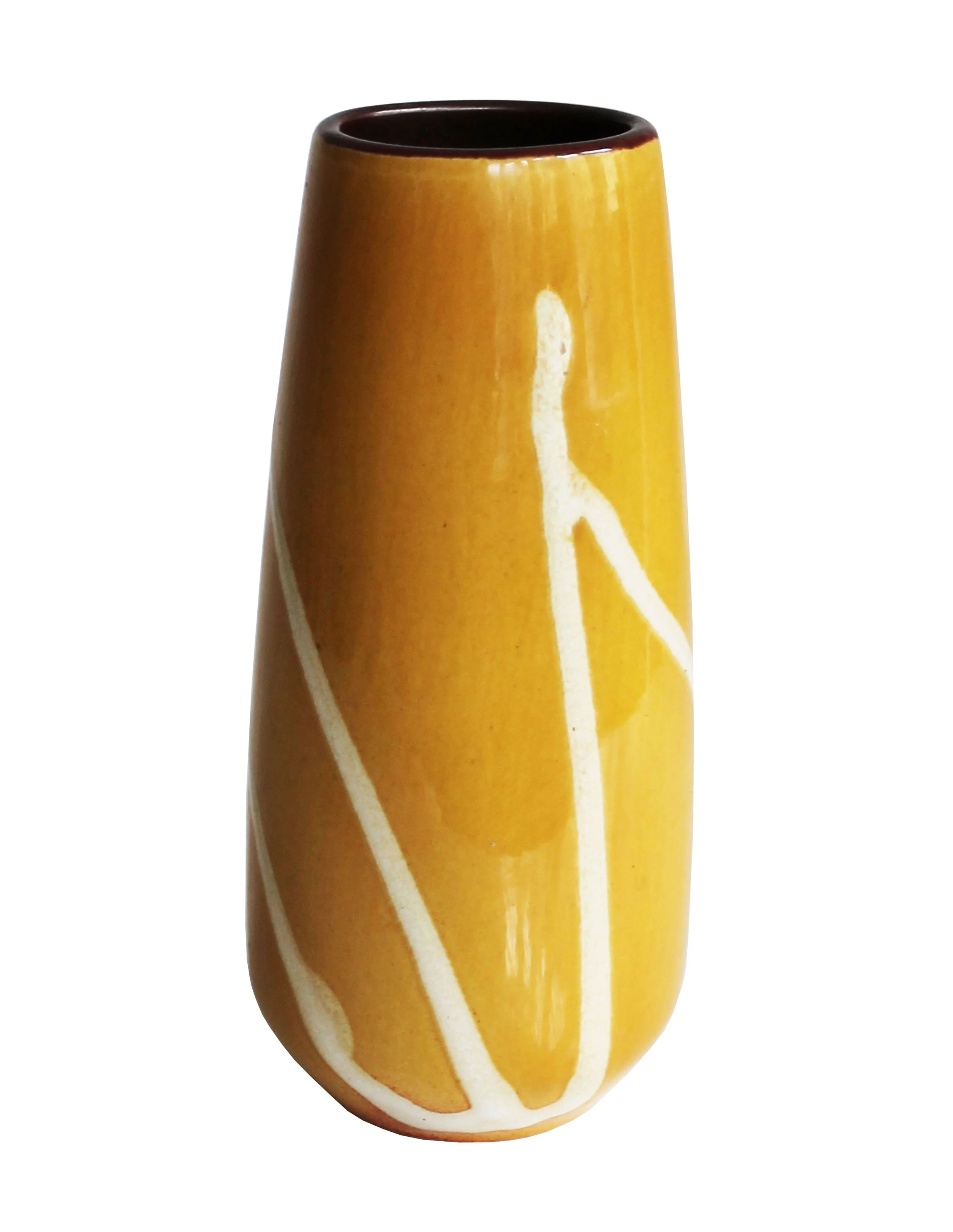Front view of 1960s German porcelain vase with abstract mid-century pattern.jpg