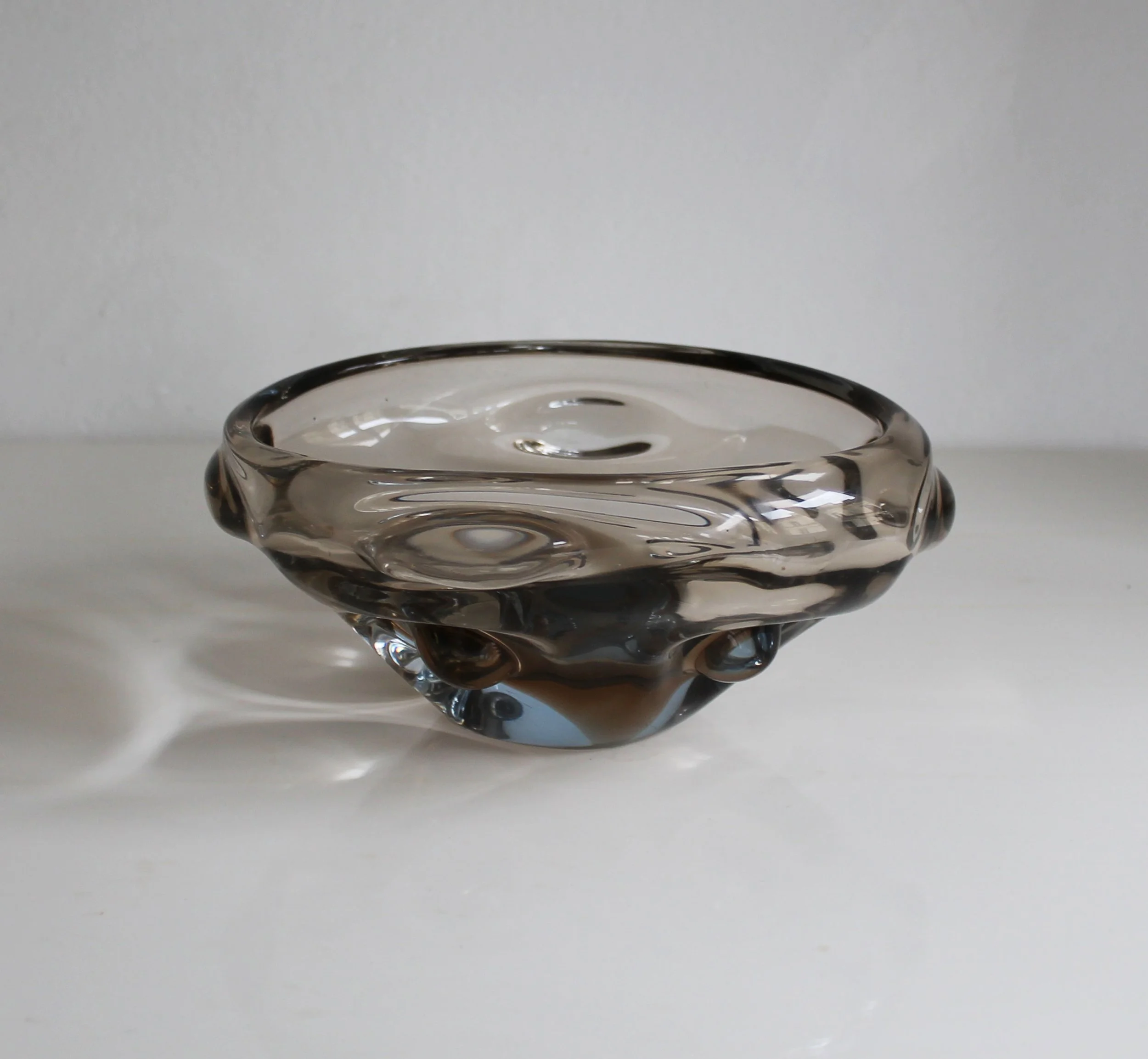 Blue brown layered Czech art glass centerpiece bowl.jpg