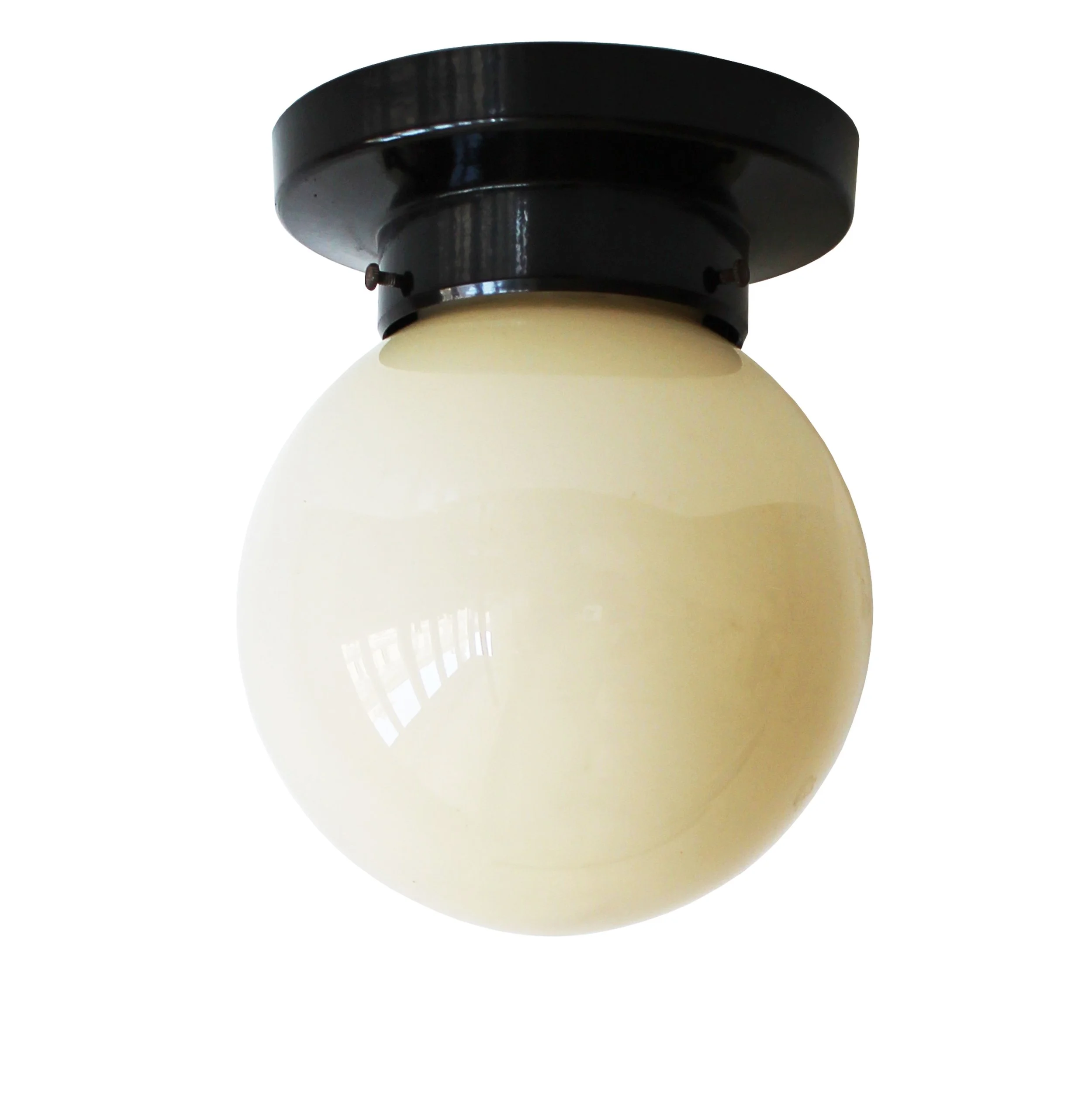 1930s modernist bakelite ceiling or wall lamp with milk glass globe.jpg