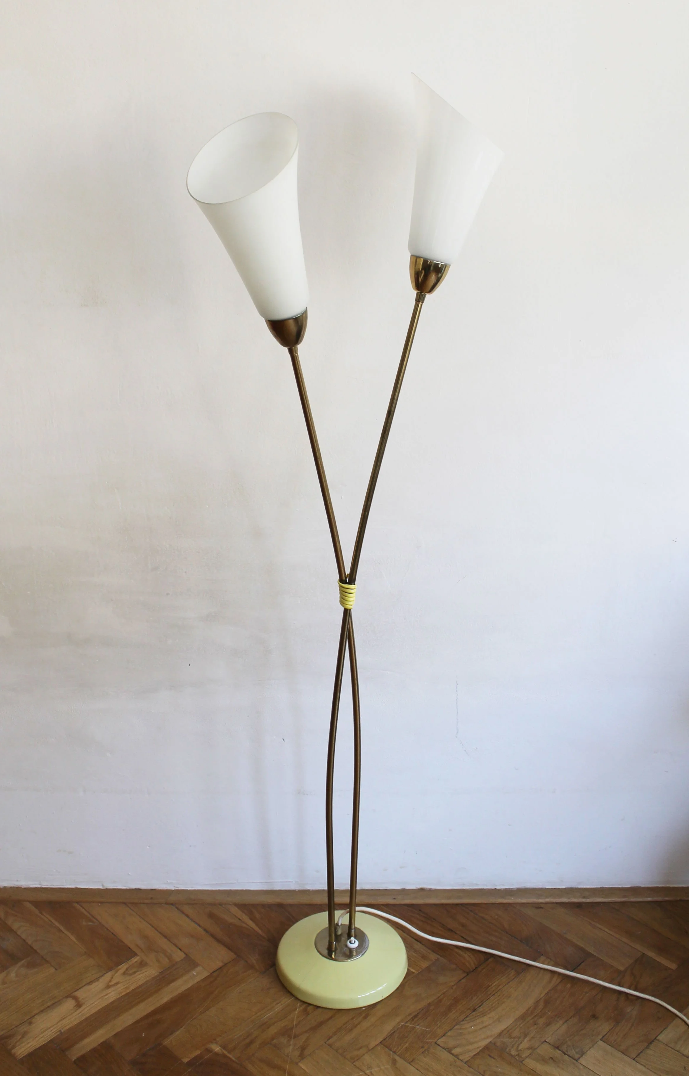 Vintage Czech floor lamp featuring yellow ceramic base.jpg