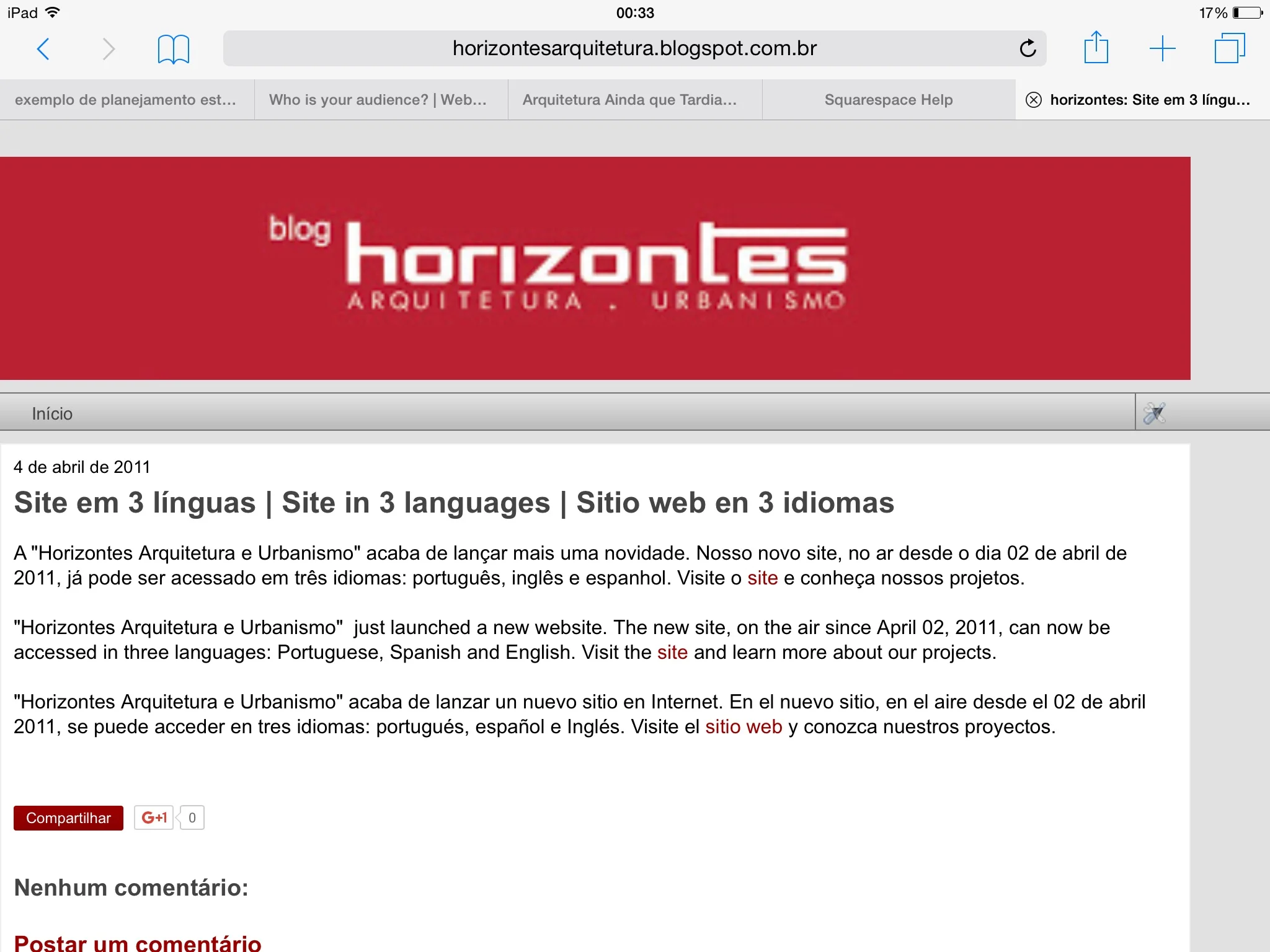 Site em 3 línguas | Site in 3 languages |  Sitio web en 3 idiomas