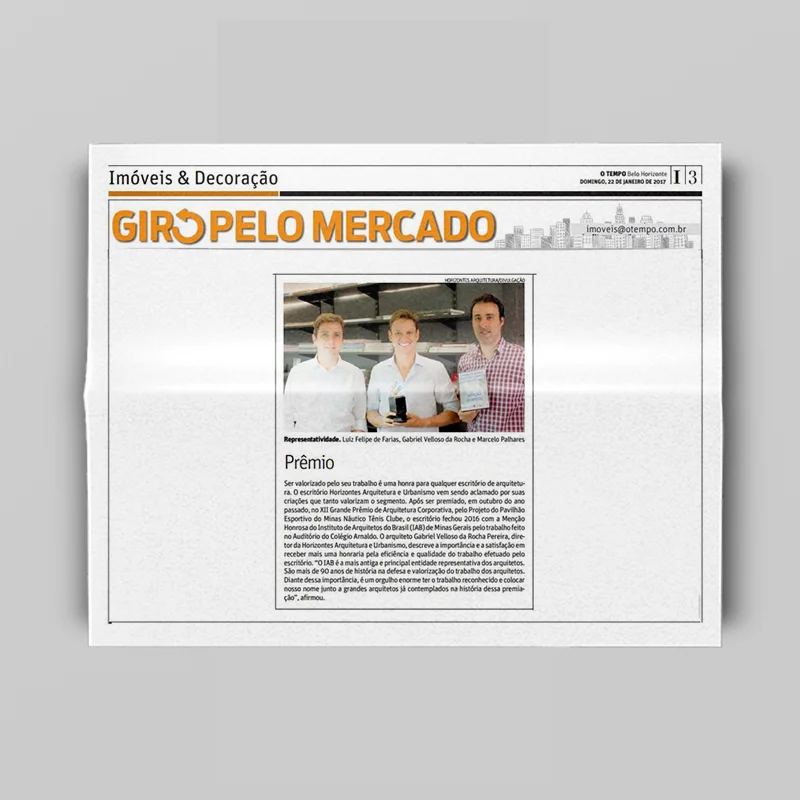 Jornal O Tempo destaca prêmios recebidos pela Horizontes. Horizontes Arquitetura e Urbanismo. Belo Horizonte