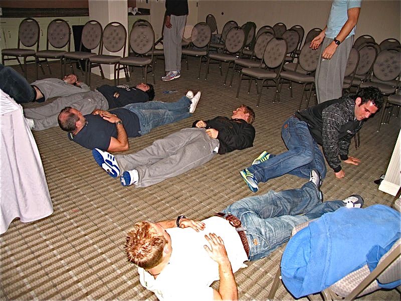 England Rugby 7s squad experiencing hypnosis
