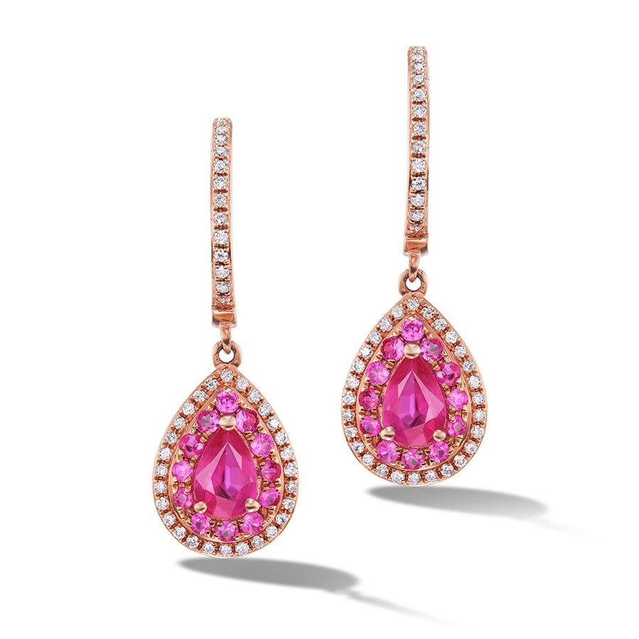 Pink sapphire  diamond drop earrings  Holloway Diamonds