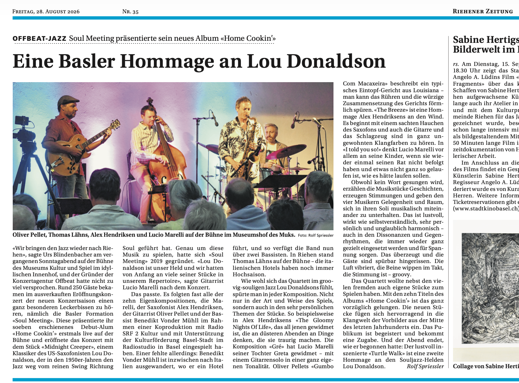 Zeitungsartikel über das Konzert von Soul Meeting am Jazzfestival Basel, Jazz by Offbeat.