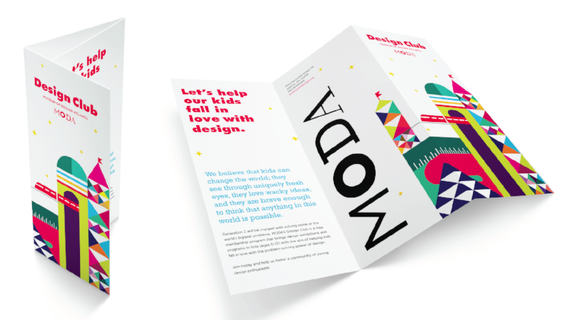 Design Club graphics originally designed by Primal Screen and adapted for use on Design Club collateral material created by Son &amp; Sons as part of MODA's re-branding initiative in 2015.