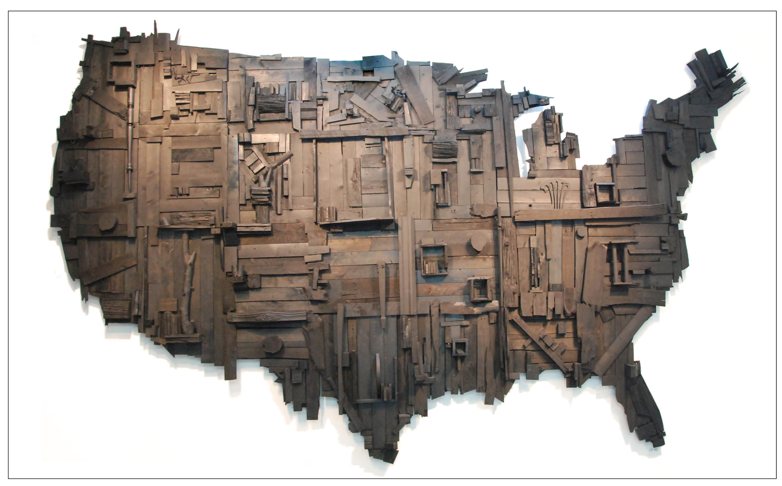  My Big Black America  16ft. x 10ft. x 14”  stain, spray paint, latex, salvaged wood  2015  *Sold - Asheville Art Museum permanent collection 