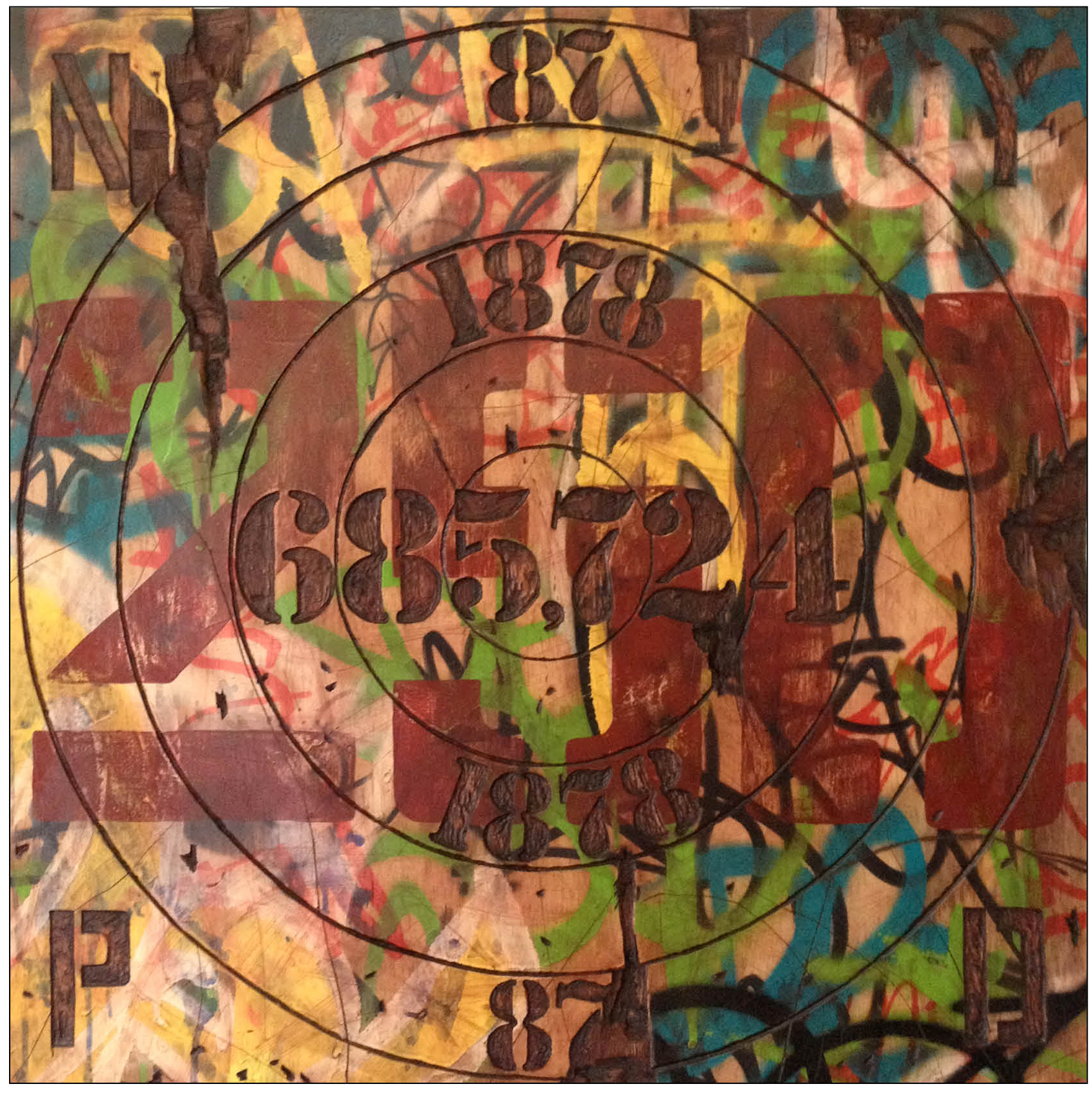  New York, New York (The Stop &amp; Frisk Gameboard)  24” x 24”&nbsp;  oil paint, acrylic, spray paint, plywood  2013    