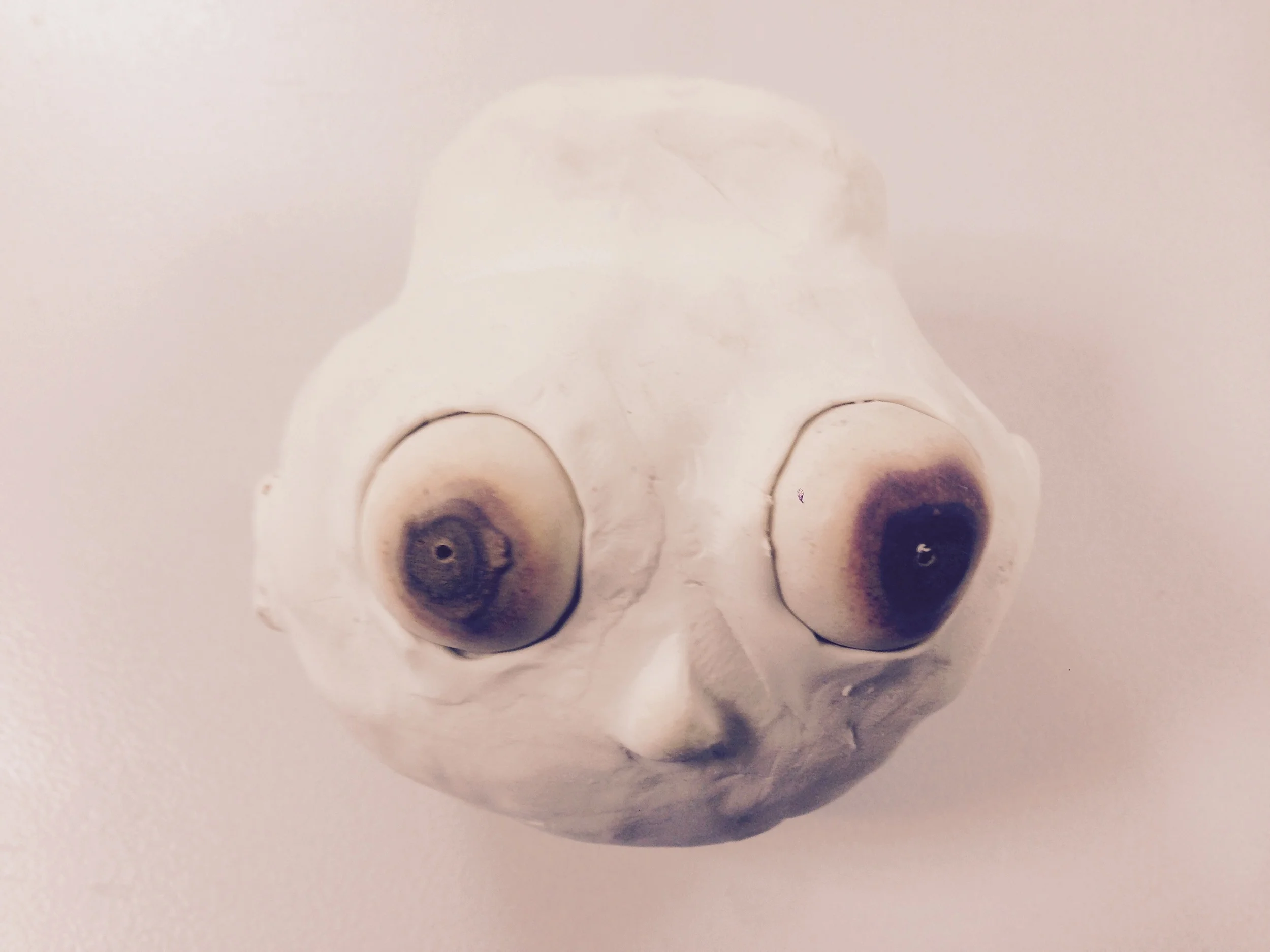 Die beweglichen Augen aus Clay sind mit etwas verbrutzelt im Ofen, aber das sieht wenigstens schön tot aus...happy accident.