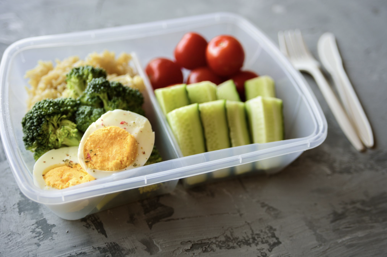 quick lunch box with eggs and vegetables
