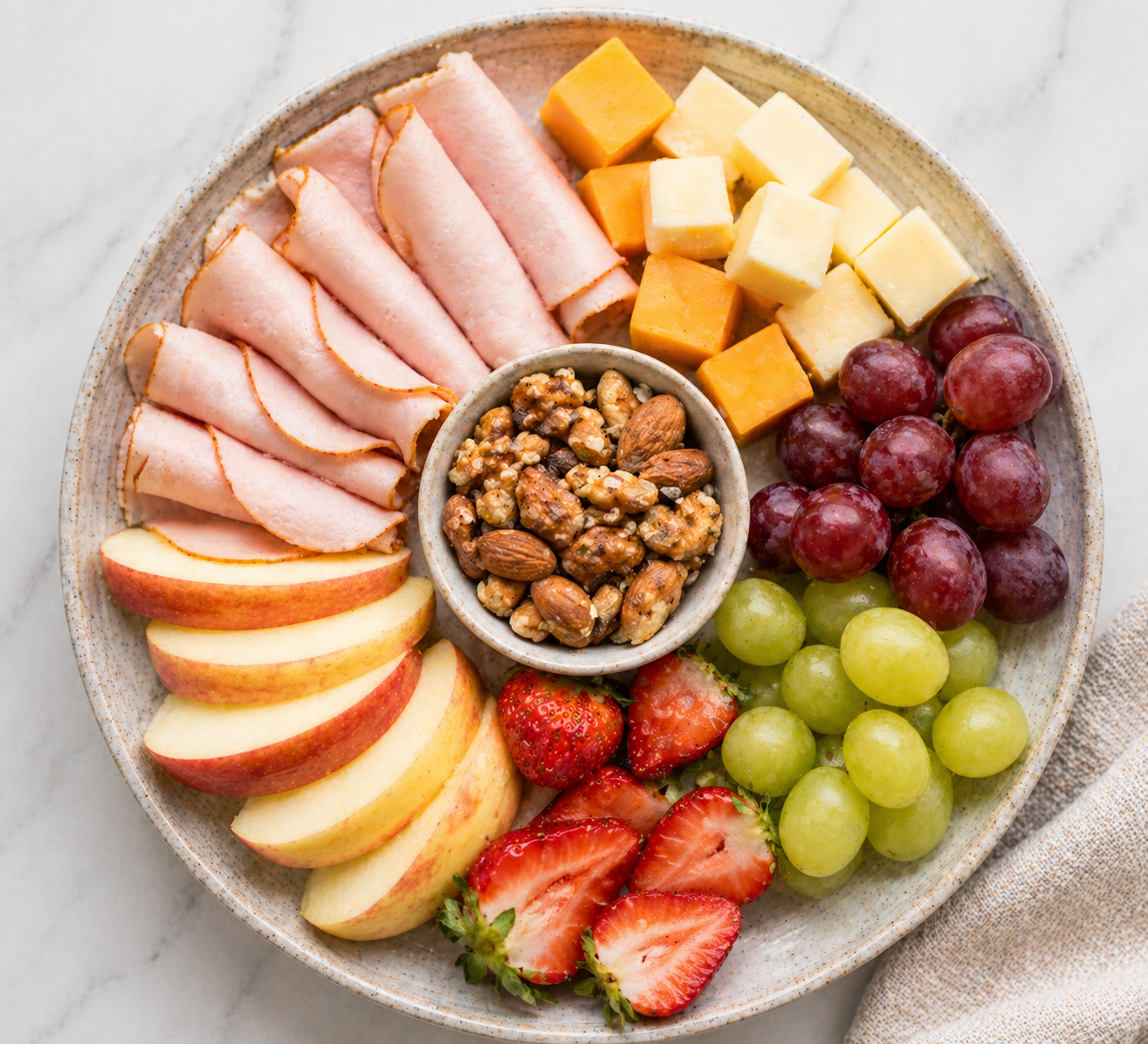 a plate filled with protein snacks