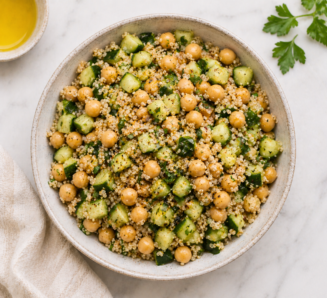 a healthy quinoa and chickpea lunch