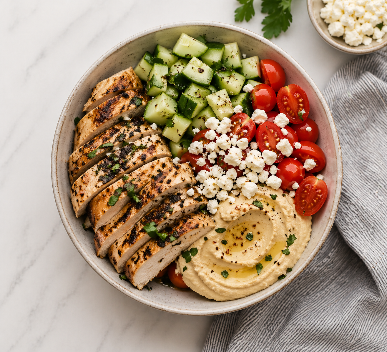 cold lunch idea with a nutritious Greek chicken bowl