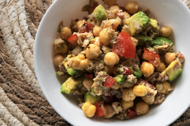 all-time favorite cold high-protein lunch with chickpea and tuna