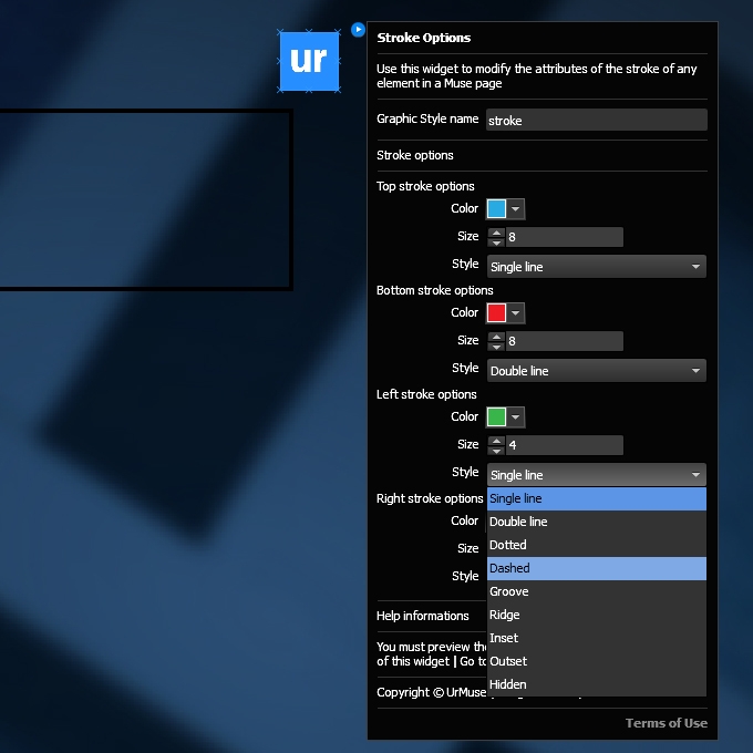 Options panel preview