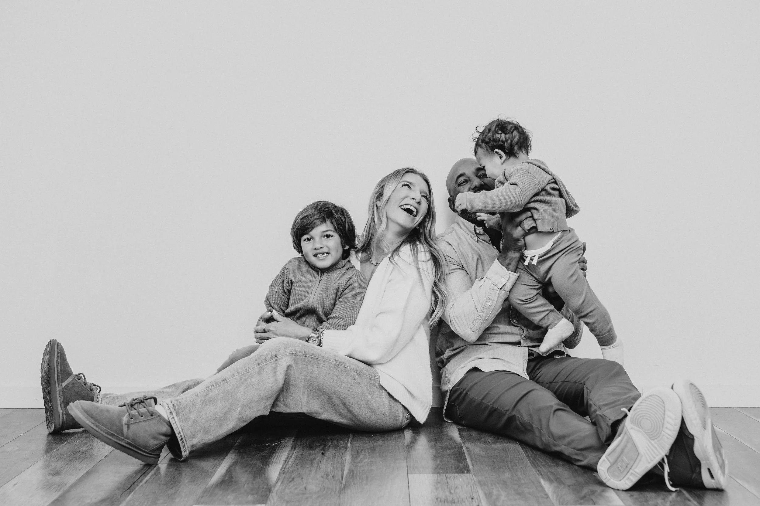 black and white family portrait at tampa photography studio