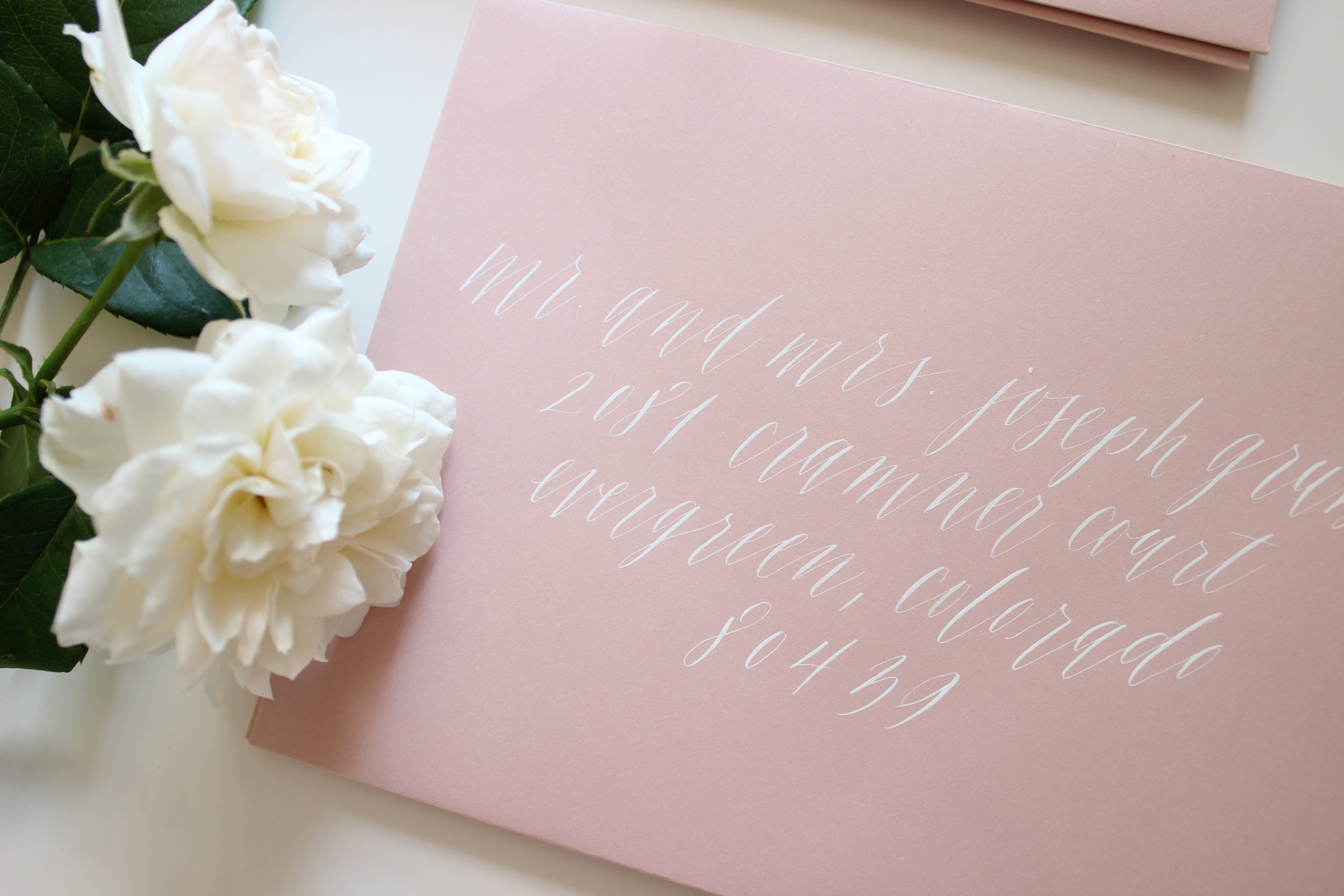 Miranda Writes | White Calligraphy on Cipria Envelopes