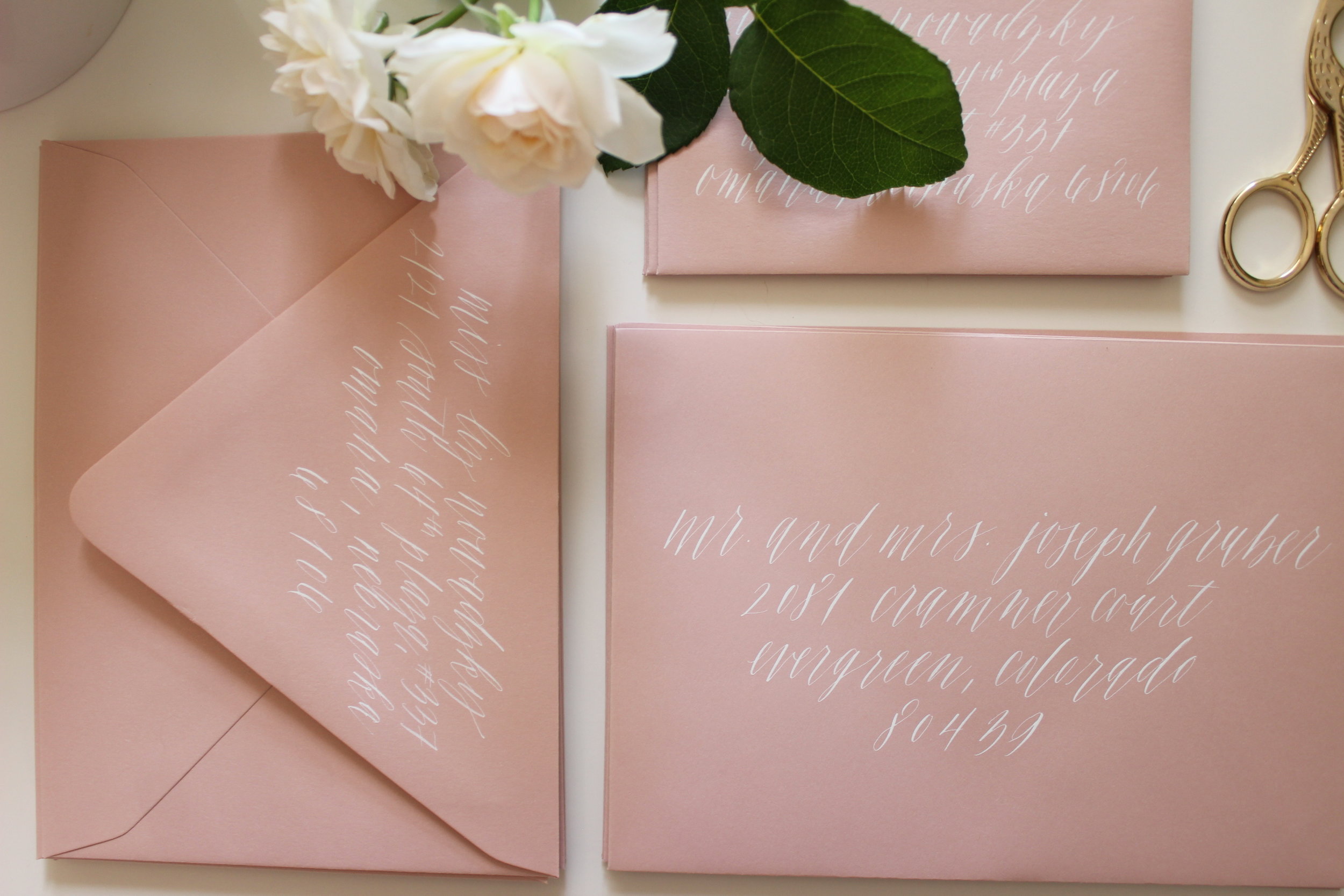 Miranda Writes | White Calligraphy on Cipria Envelopes