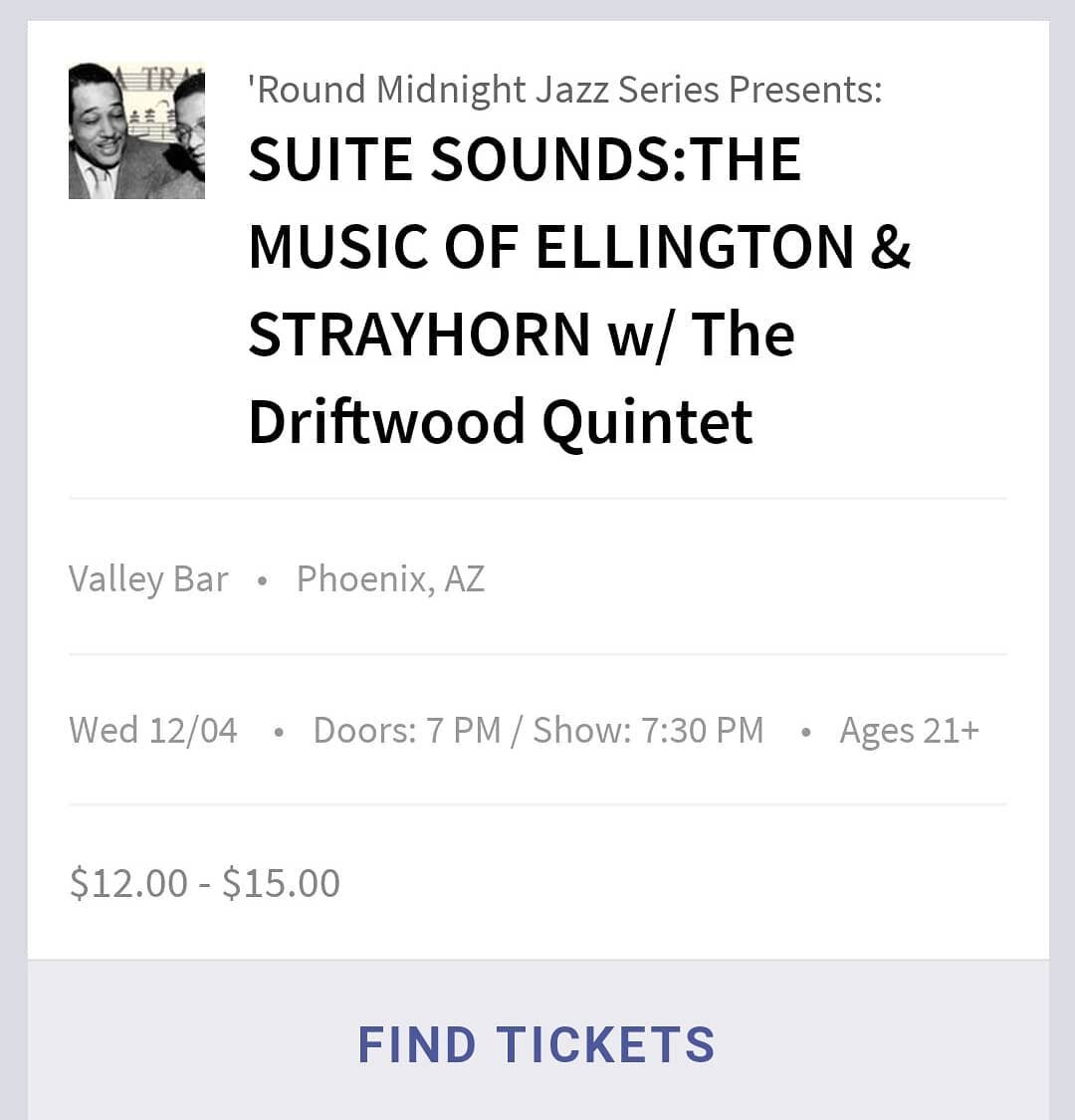 Coming up this week... Only two more chances to catch Suite Sounds: The Music of Ellington and Strayhorn, coming to Valley Bar this Wednesday and Tempe Center for the Arts on Saturday. Featuring the jazzy Nutcracker Suite, it's a perfect chance to ge