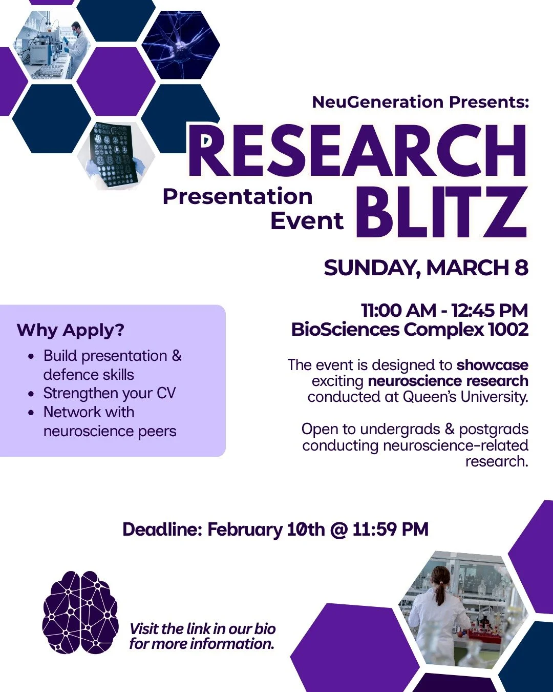 Interested in presenting your neuroscience research at the 2026 NeuGeneration Conference? 🧠✨ Apply for our new Research Blitz Presentation Event!! Visit the link in bio for more info + to apply 💫 Applications due February 10th @ 11:59 PM

Open to a