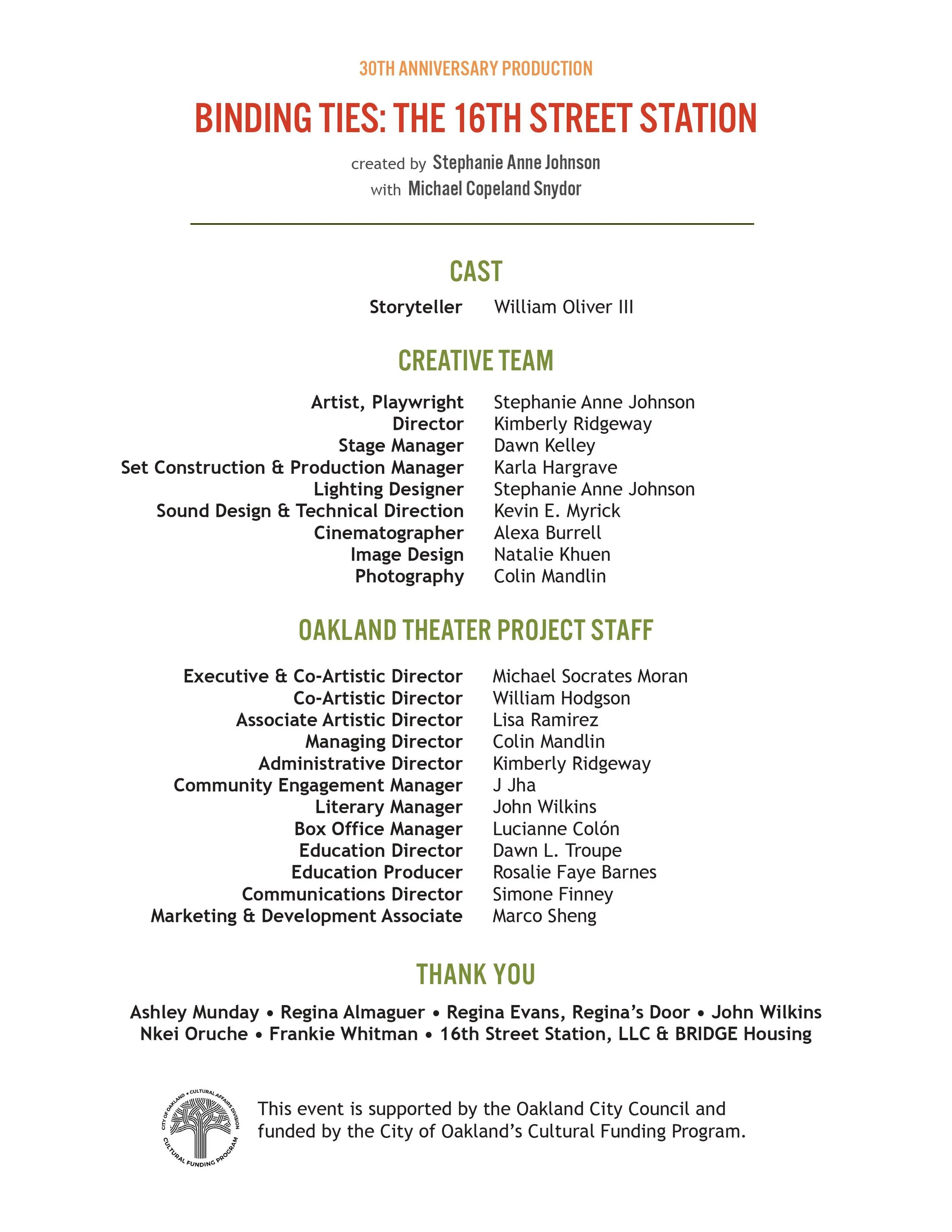 Binding Ties Program — Oakland Theater Project