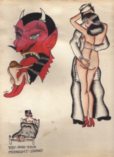Anonymous, Tattoo Flash, 1930, American; ink & watercolor on paper