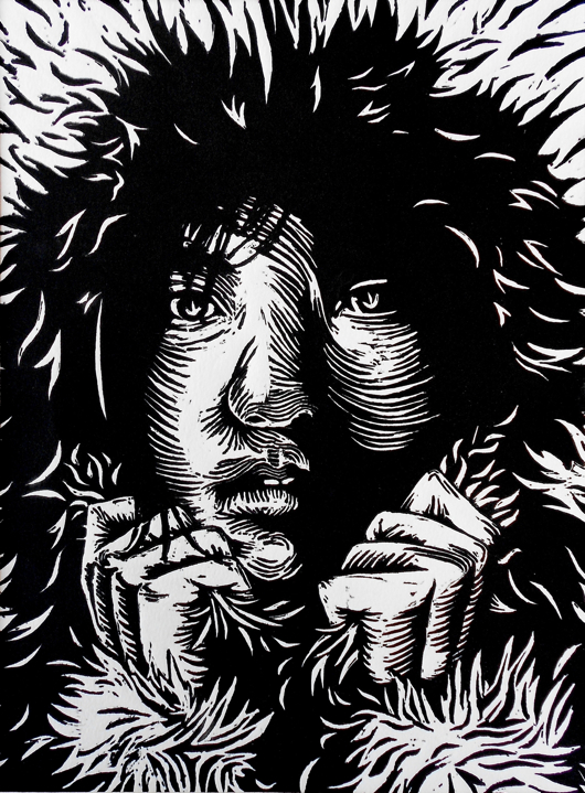 Linoleum block carving print on paper