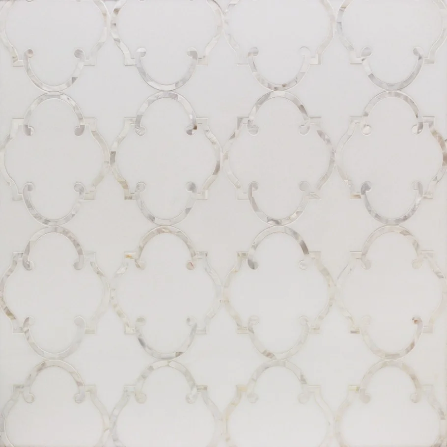 We used a Marrakesh White Marble With Shell Backsplash