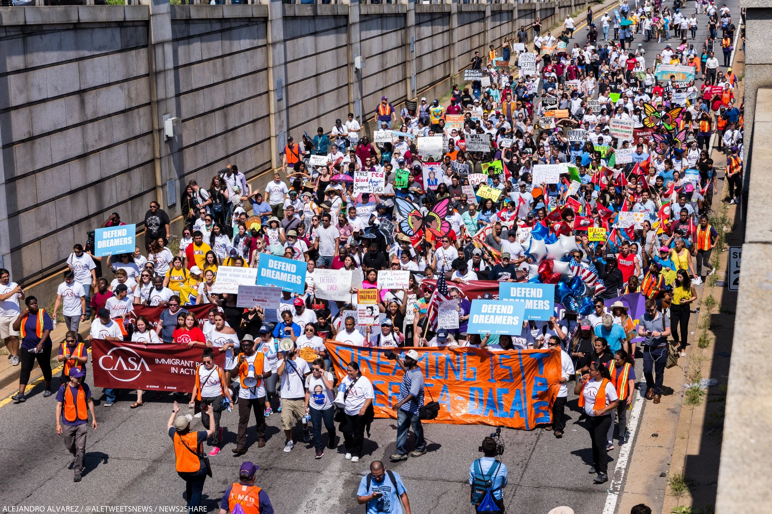 A "Defend DACA" march of a few hundred moves into the 12th Street tunnel beneath the National Mall, on their way to ICE headquarters in southwest Washington.