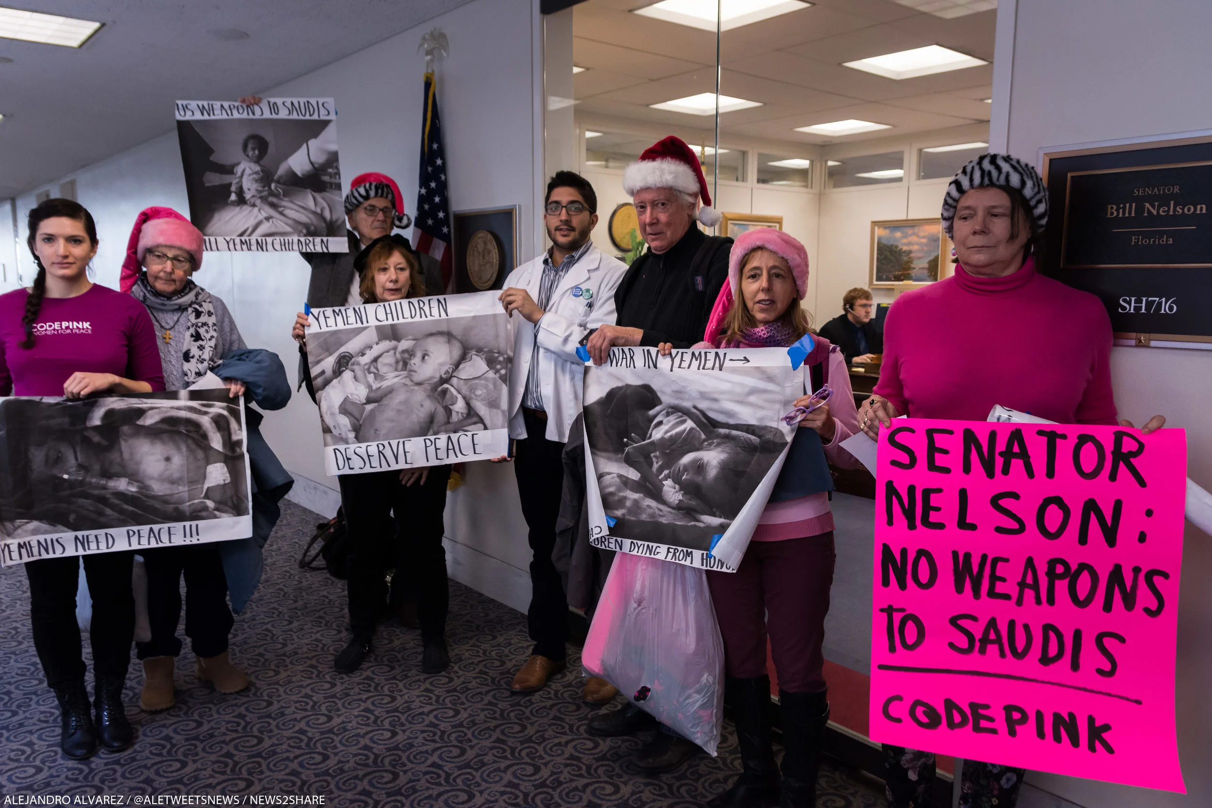 Members of Code Pink before heading into Senator Bill Nelson's office in the Hart building.