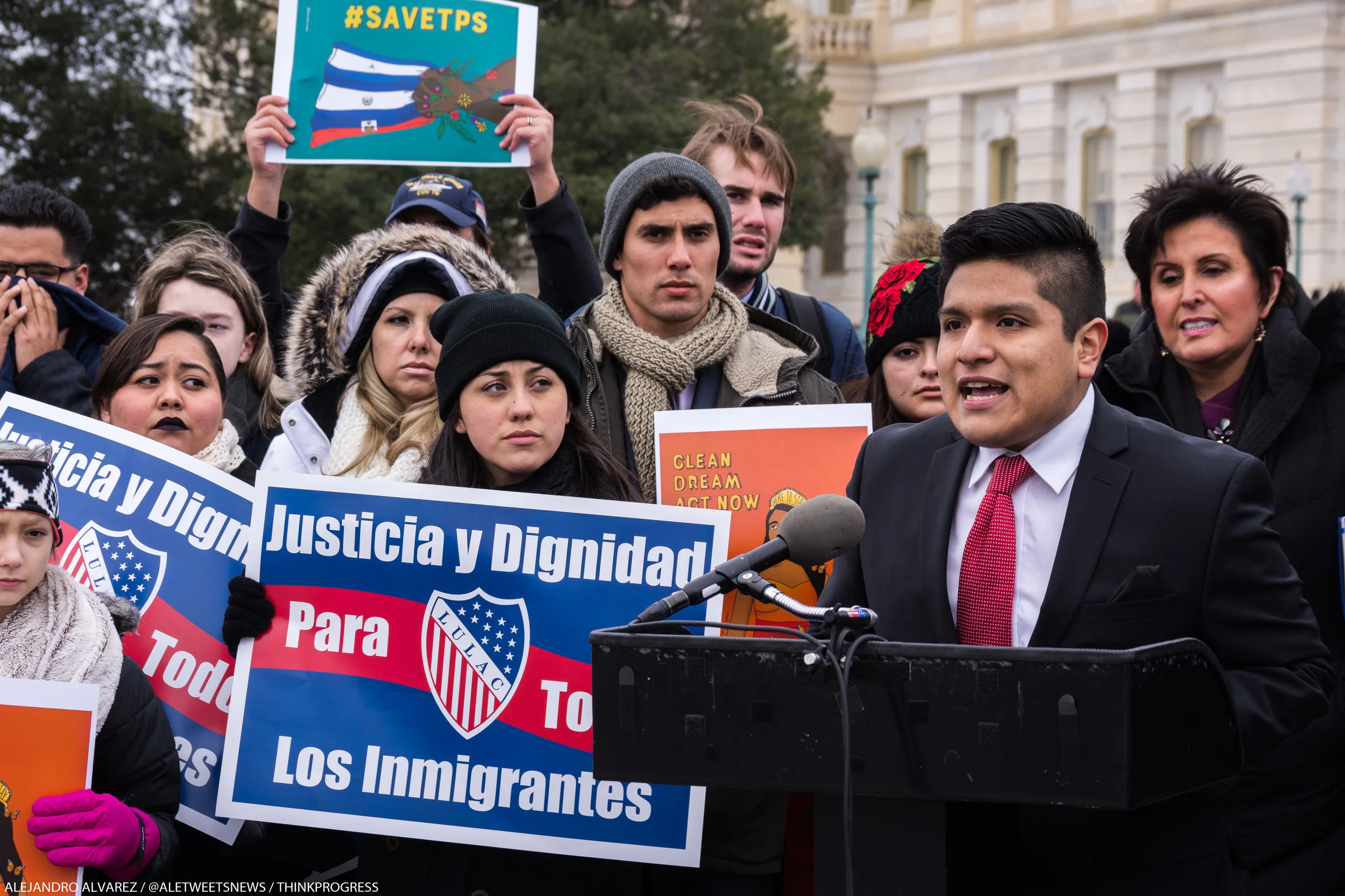 Jose Trujillo, a Texan DACA recipient, speaks about the program's contribution to his education outside the Capitol on Wednesday.