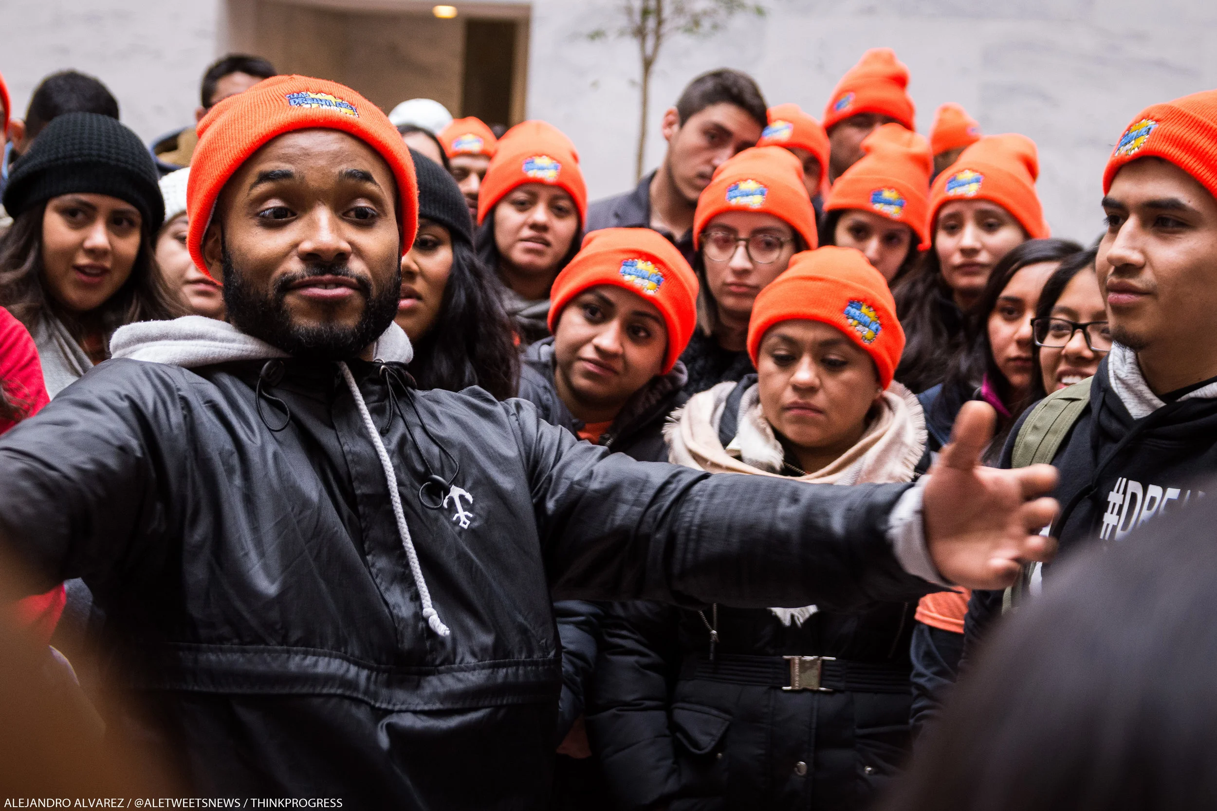 Immigrant youth gather to debrief after a civil disobedience action by Jewish faith leaders resulted in dozens of arrests.