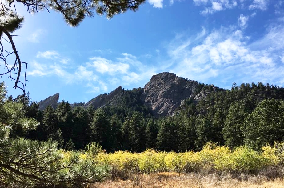 View of the Flat Irons in Chautauqua.