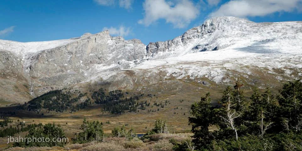 The view at the top of the pass on a first snowfall day in September.
