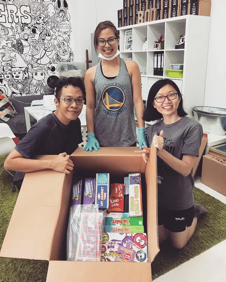 HealthServe (a Singapore based organization that provides support for migrant workers) reps dropped in to take some board games that will be used during community activities as well as provide something meaningful for injured workers who are on the mend. 