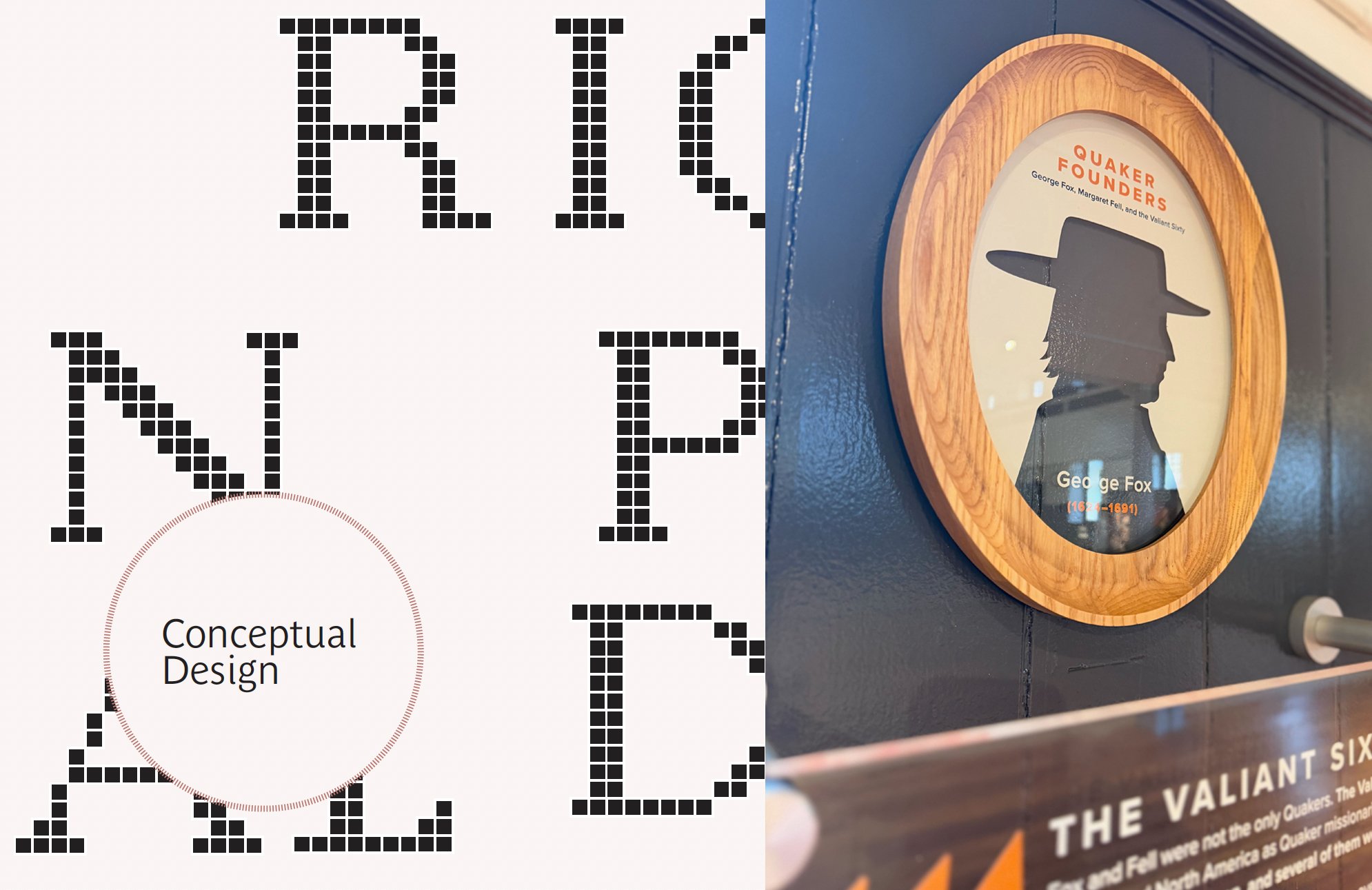  Custom typeface based on Quaker embroidery sampler lettering. 