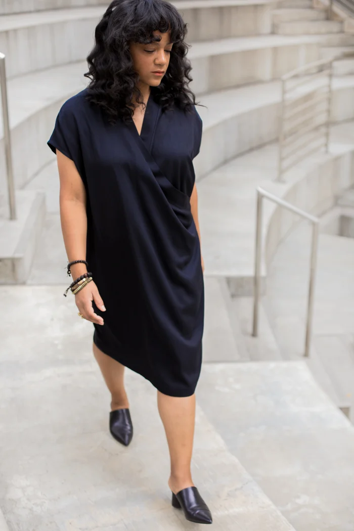 NM 32019 NOMAD WRAP DRESS indigo midi wrap dress short sleeve the tiny closet fine womens leisure wear -5.jpg