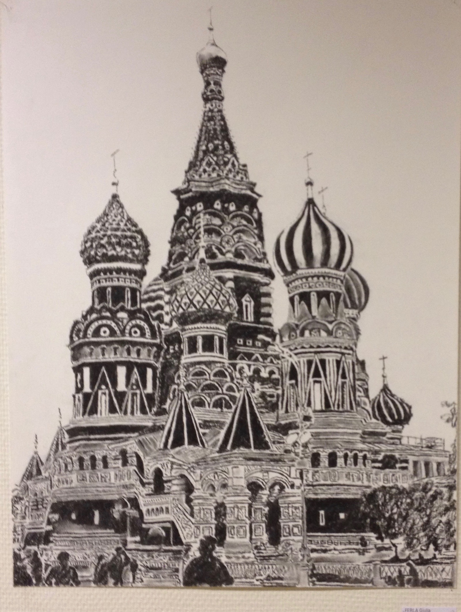Cathédrale Saint-Basile-Le-Bienheureux, sur la Place rouge à Moscou. © giulia ferla, dessin au fusain, 2014