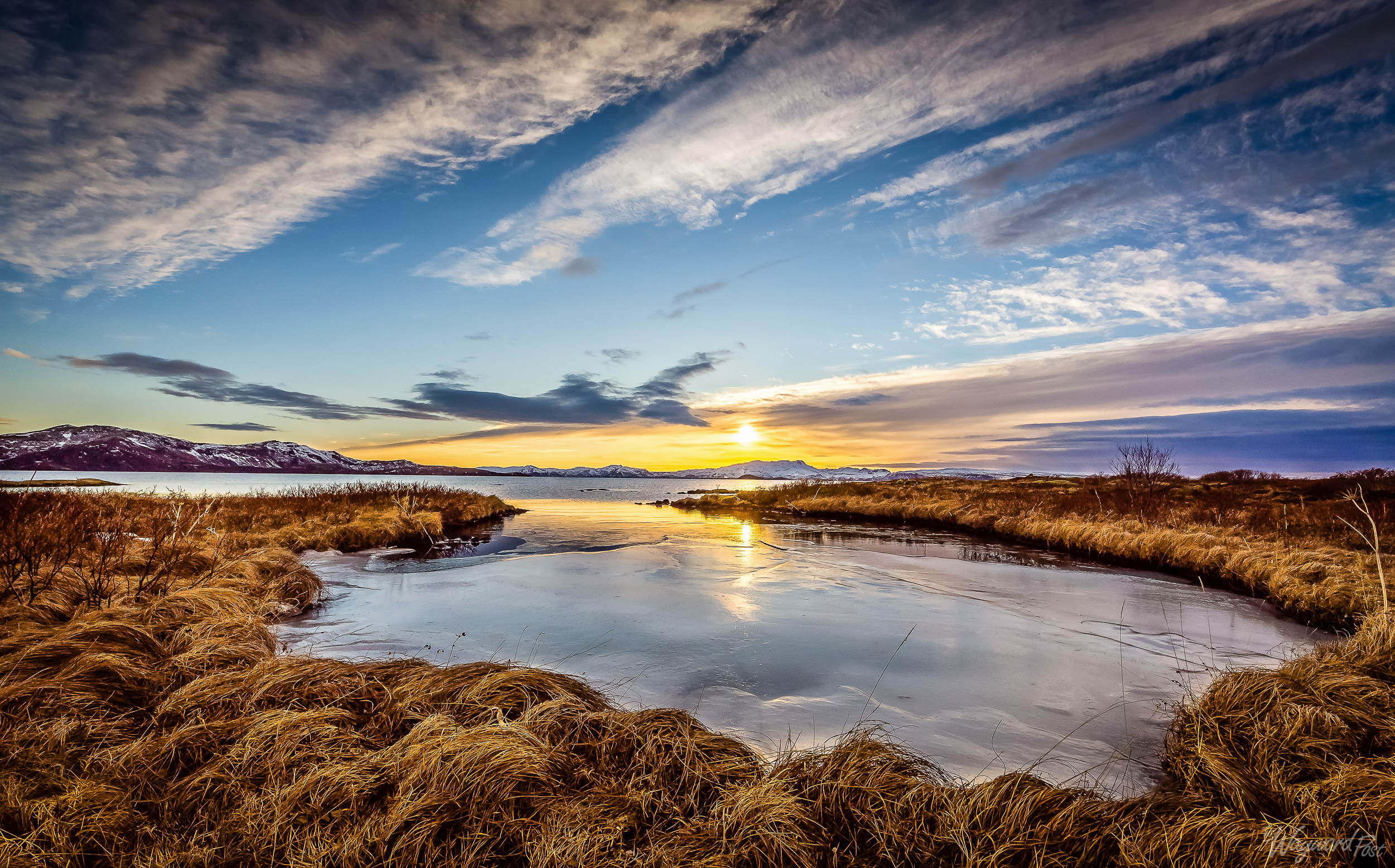 Thingvellir National Park, Iceland, Lake, Ice, Sunset, Mountains, The Waywardpost