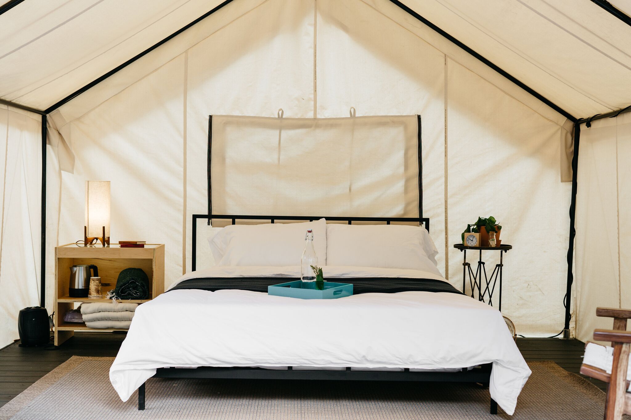 Inside of luxury canvas tent. Photo Melanie Riccardi