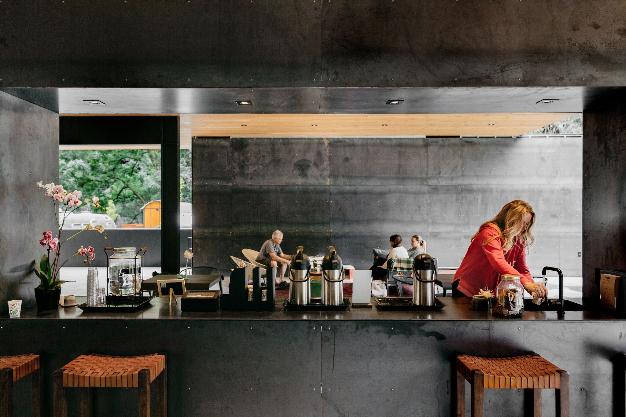 Coffee and tea station in the clubhouse. Photo Melanie Riccardi