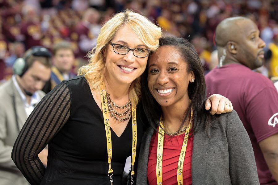 Thompson and Doris Burke (ESPN analyst and reporter) at the 2015 NBA Finals