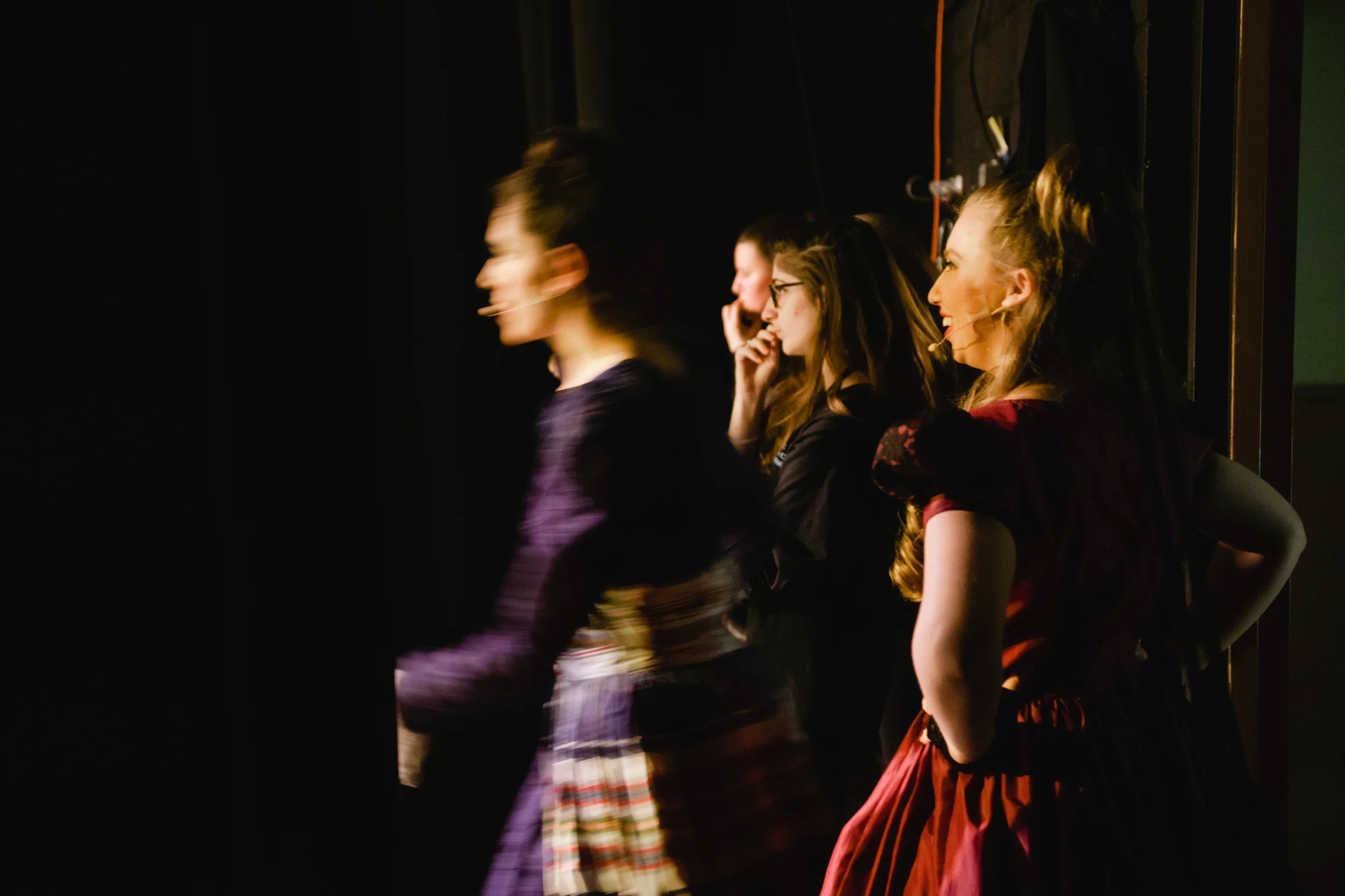 Education, students in the wings while performing their high school play. Washington DC, Virginia.