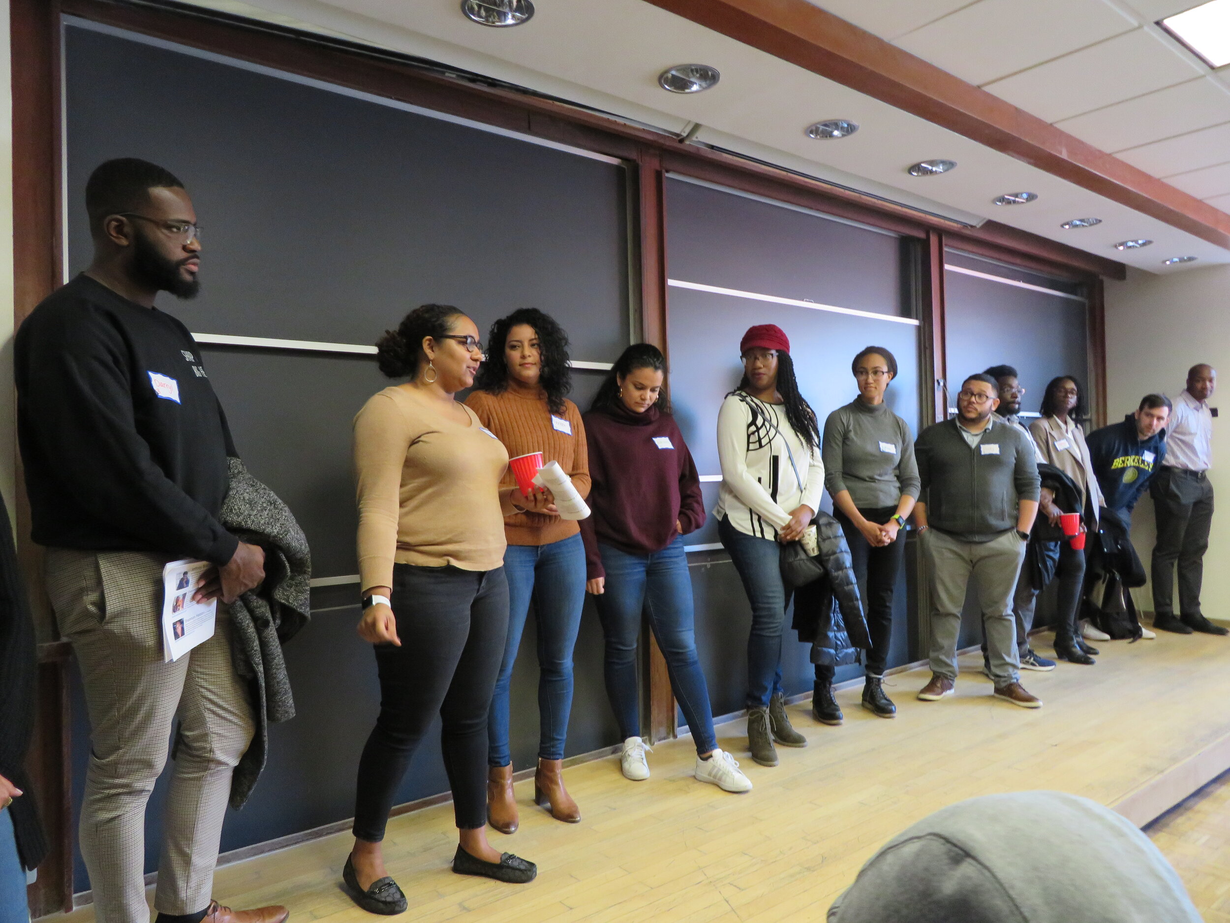  Eleven of the 16 professionals who came to Career Day giving their introductions to students.  
