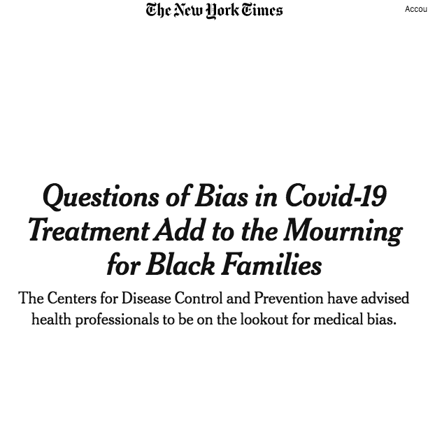 "For many black families, mourning coronavirus deaths brings an added burden as they wonder whether racial bias may have played a role."