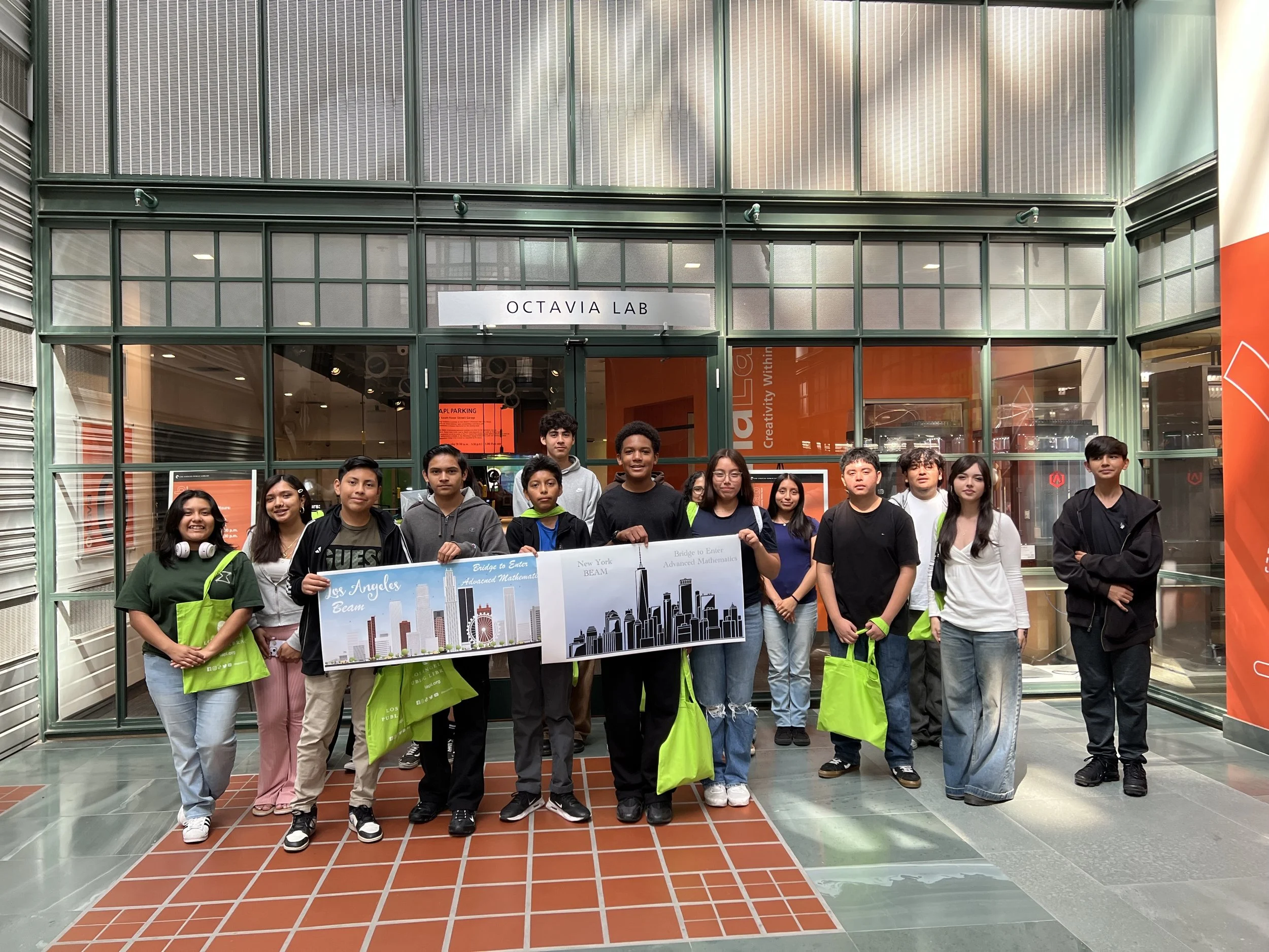  LA students learn about free media tools and resources at the Octavia Lab in the public library. They even make a BEAM banner! 