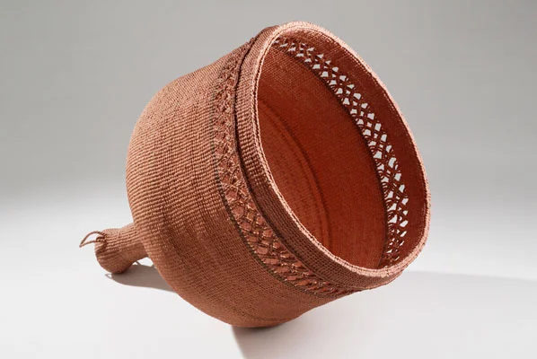 Lamp, 2009, spun and woven hanji, persimmon dye, 14.5" high, Design by Na Seo Hwan