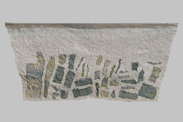 Diagramming Myths: the legend, 2009, pen on dyed and felted hanji, 7.25" x 15.5"