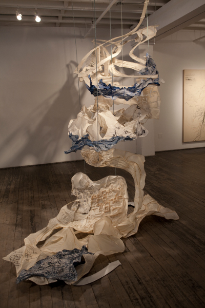 Drawing Earth, 2010, abaca and kozo handmade paper, wire, pigment, aluminum, 12' x 10' x 10'