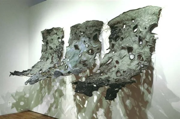Interference, 2004, abaca, flax, telephone wire, pigment, metal, 51" x 120" x 52"